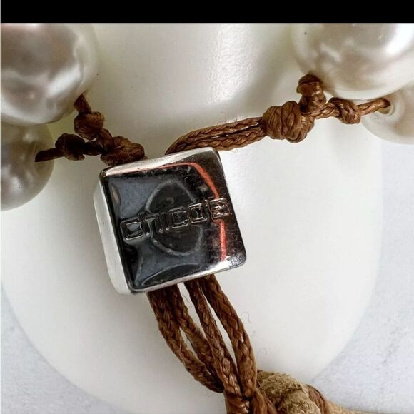Chico's Faux Pearl Bracelet Adjustable Slide Brown Leather 10mm Glass Bead 7-9" - Picture 9 of 9